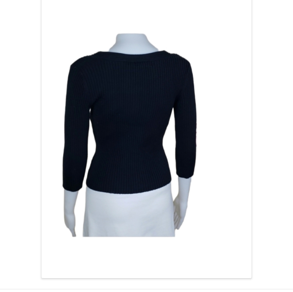 Blue Ribbed Keyhole Sweater - Picture 2 of 7